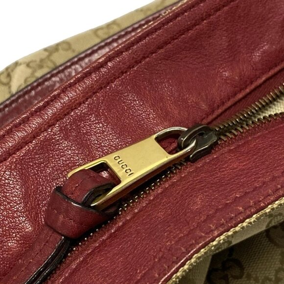 Auth GUCCI Miss GG/GG 323675 Dark Brown Beige Red Jacquard Leather Handbag - Picture 11 of 16